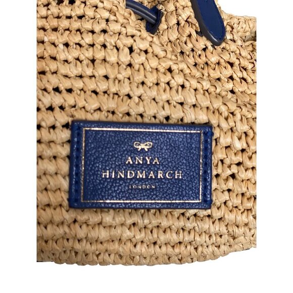 Anya Hindmarch Raffia Drawstring Tote Sz Small in Electric Blue Leather Tassels - Picture 8 of 16